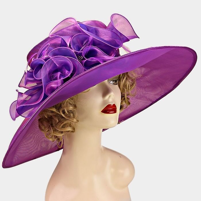 New Women Church Kentucky Derby Hat Organza Dress Hat Wide Brim - H1709/ H1324