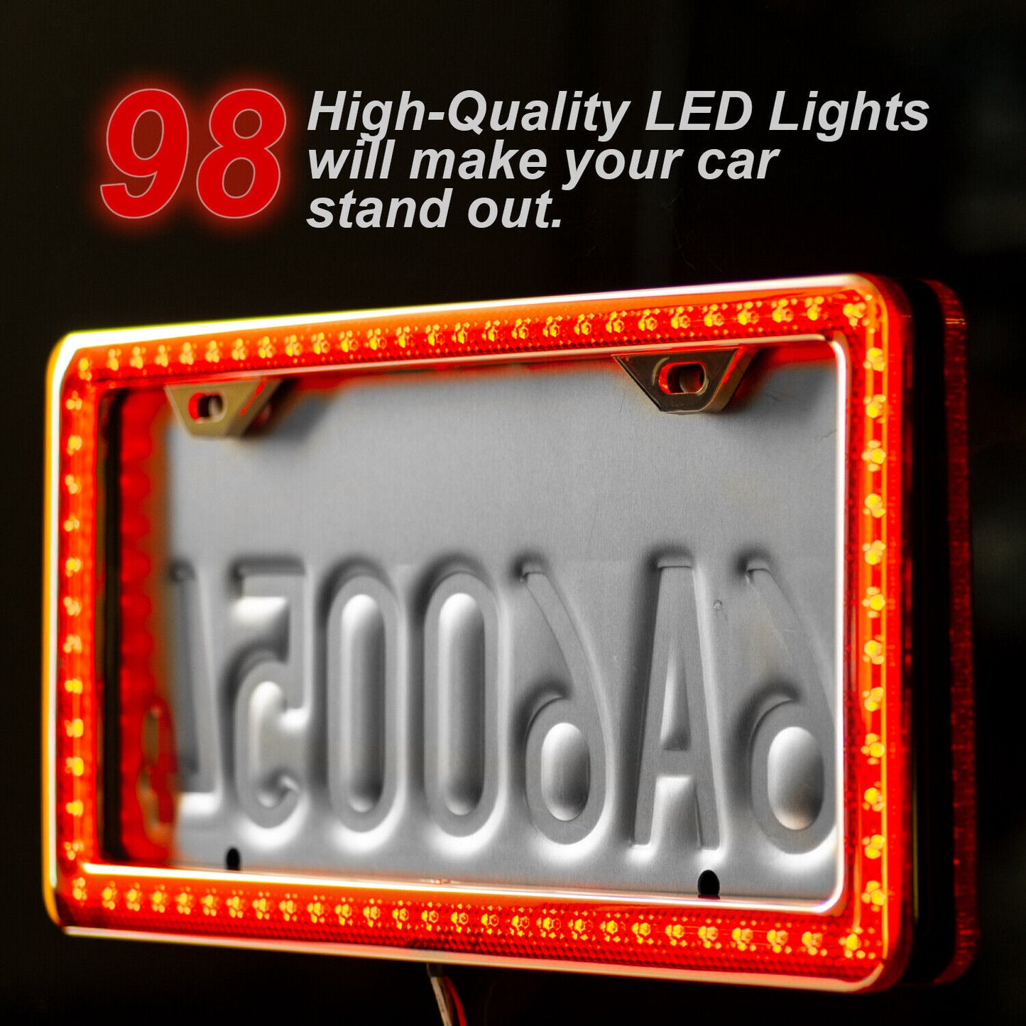 LED Lighted License Plate Frame Cover Holder Black and Chrome Universal on Cars