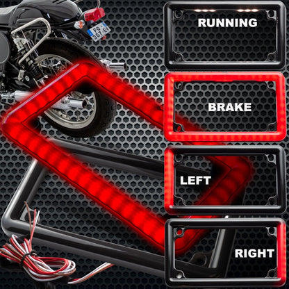 LED Lighted Motorcycle License Plate Frame Turn Signal Brake Running Light