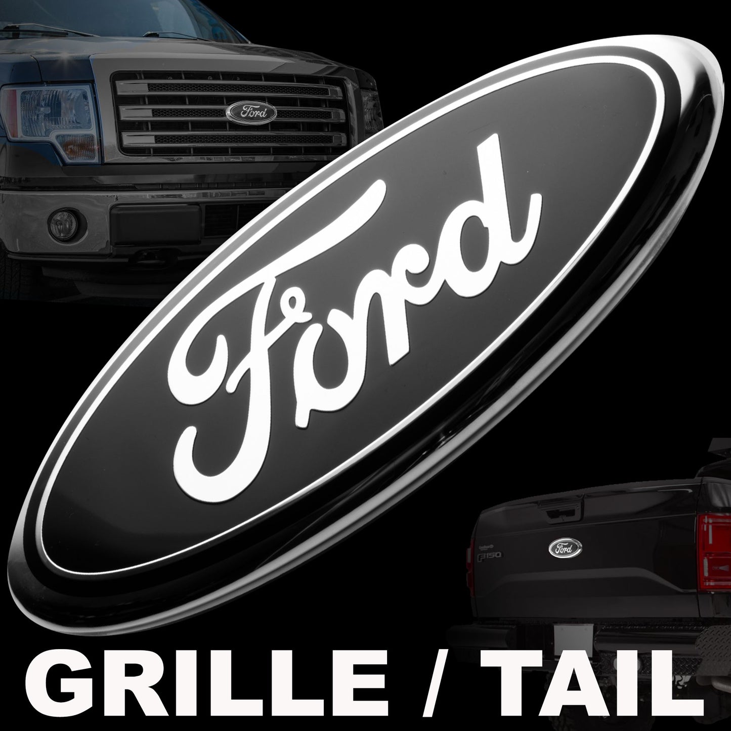 2004-2016 Ford 9 Inch Front Grille / Tailgate Ford Emblem Badge Oval Black